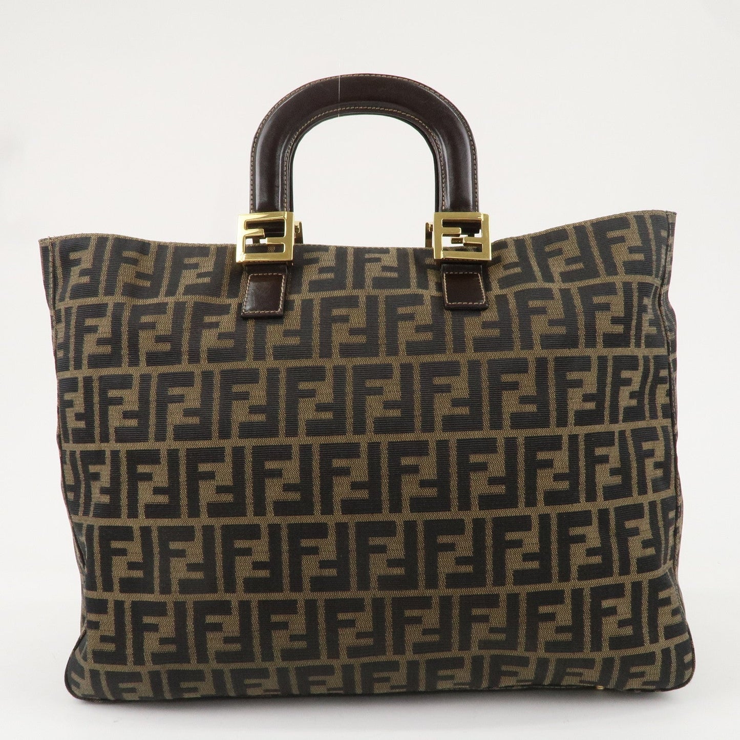 FENDI Zucca Canvas Leather Tote Bag Hand Bag Brown Black