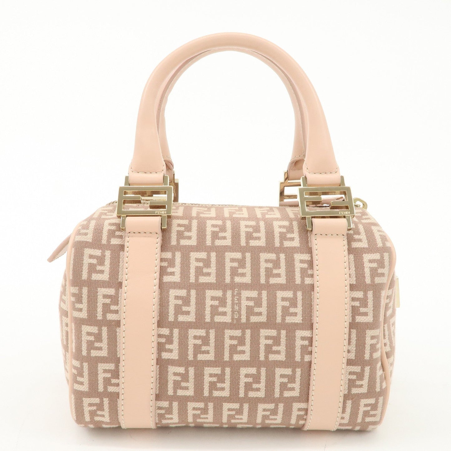 FENDI Zucchino Canvas Leather Mini Boston Bag Pink 8BL071