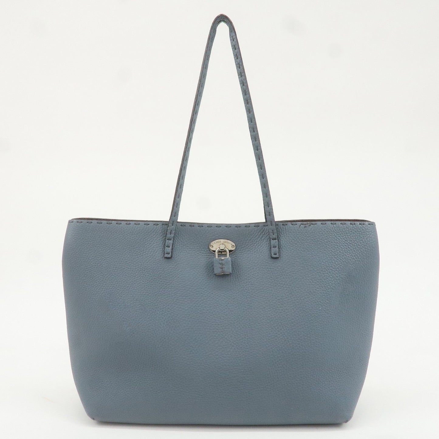 FENDI Selleria Leather Tote Bag Shoulder Bag Light Blue