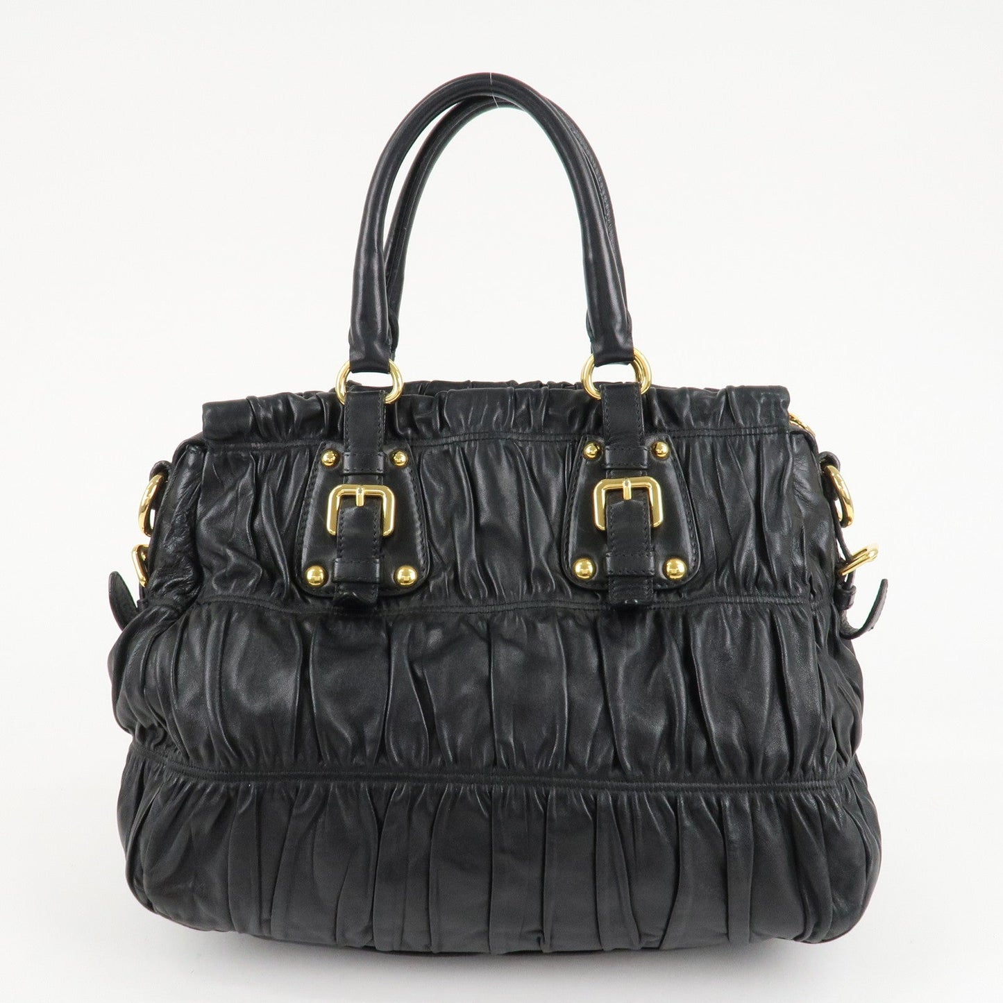 PRADA Leather 2way Bag Hand bag Black Gold Hardware