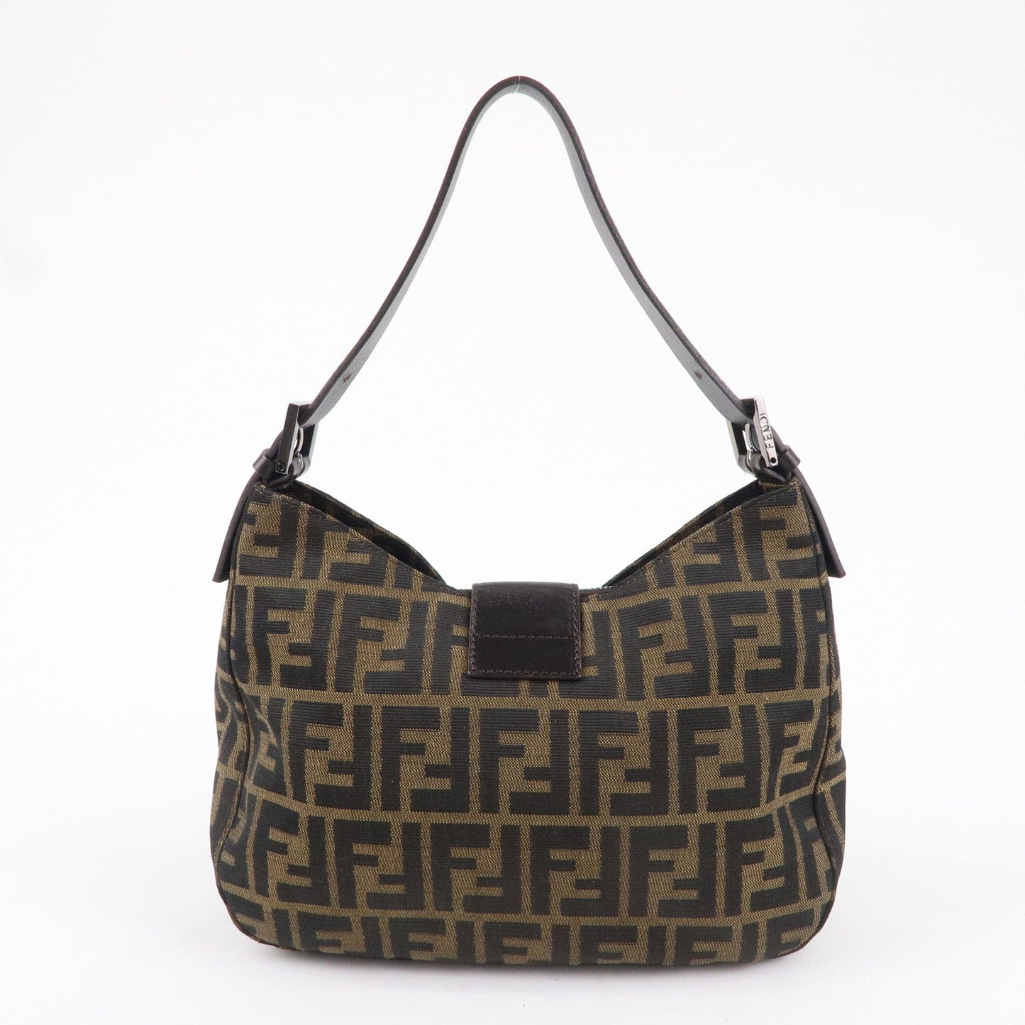 FENDI Zucca Canvas Leather Shoulder Bag Khaki Brown Black 8BR036