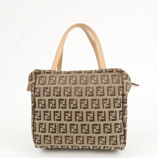 FENDI Zucchino Canvas Leather Mini Hand Bag Beige Brown 8N000