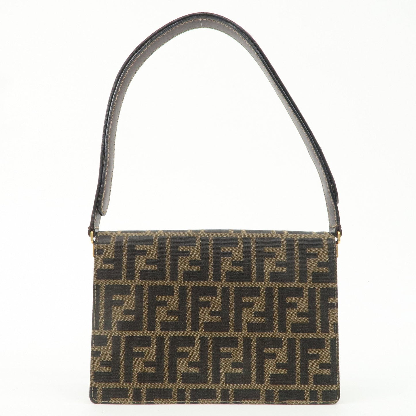 FENDI Zucca Canvas Leather Shoulder Bag Brown Black