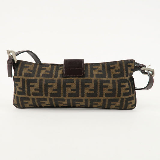 FENDI Zucca Canvas Leather Shoulder Bag Brown Black 26685