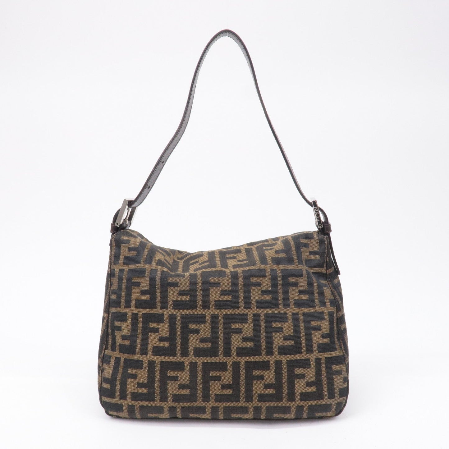 FENDI Zucca Canvas Leather Shoulder Bag Brown Black 26462