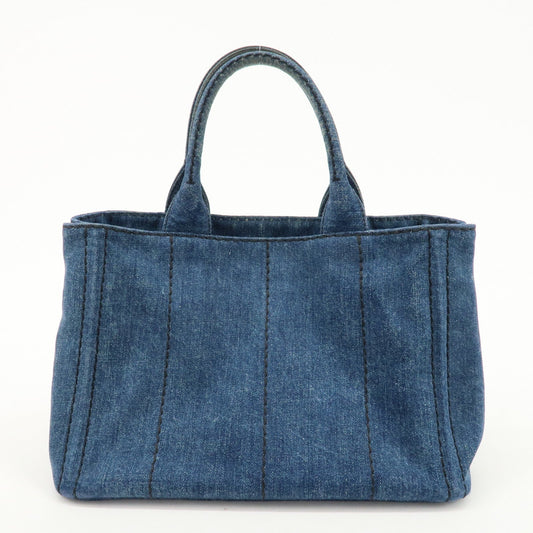 PRADA Canapa Mini Denim 2Way Tote Shoulder Bag Blue 1BG439