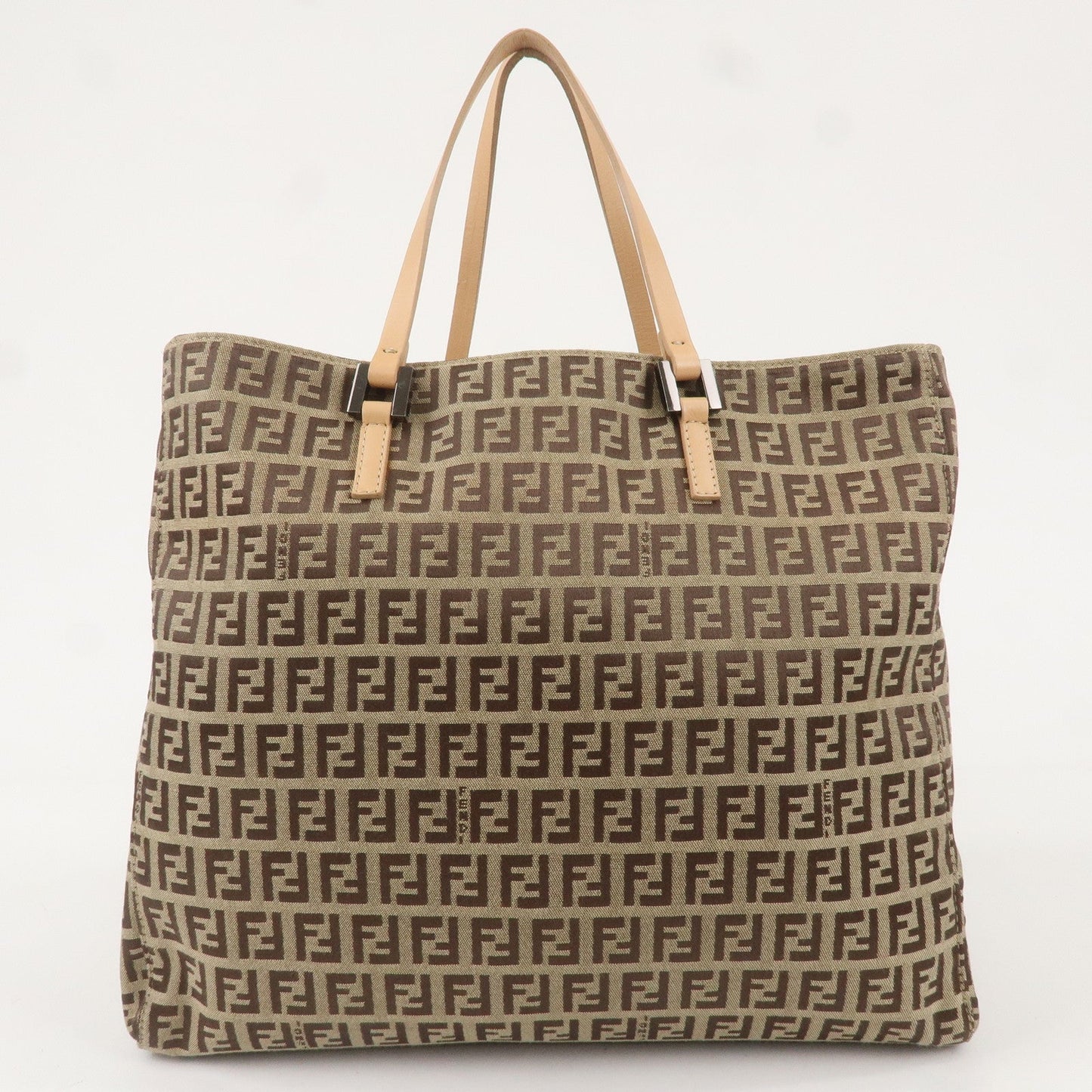 FENDI Zucchino Canvas Leather Tote Bag Beige Brown 8BH019