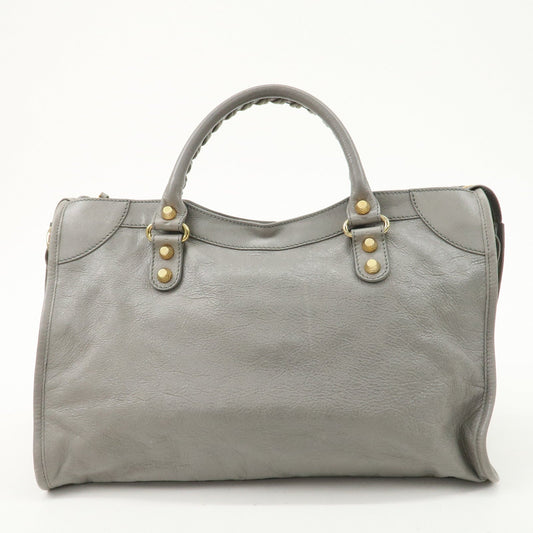 BALENCIAGA Leather The Giant City 2Way Bag Hand Bag Gray 281770