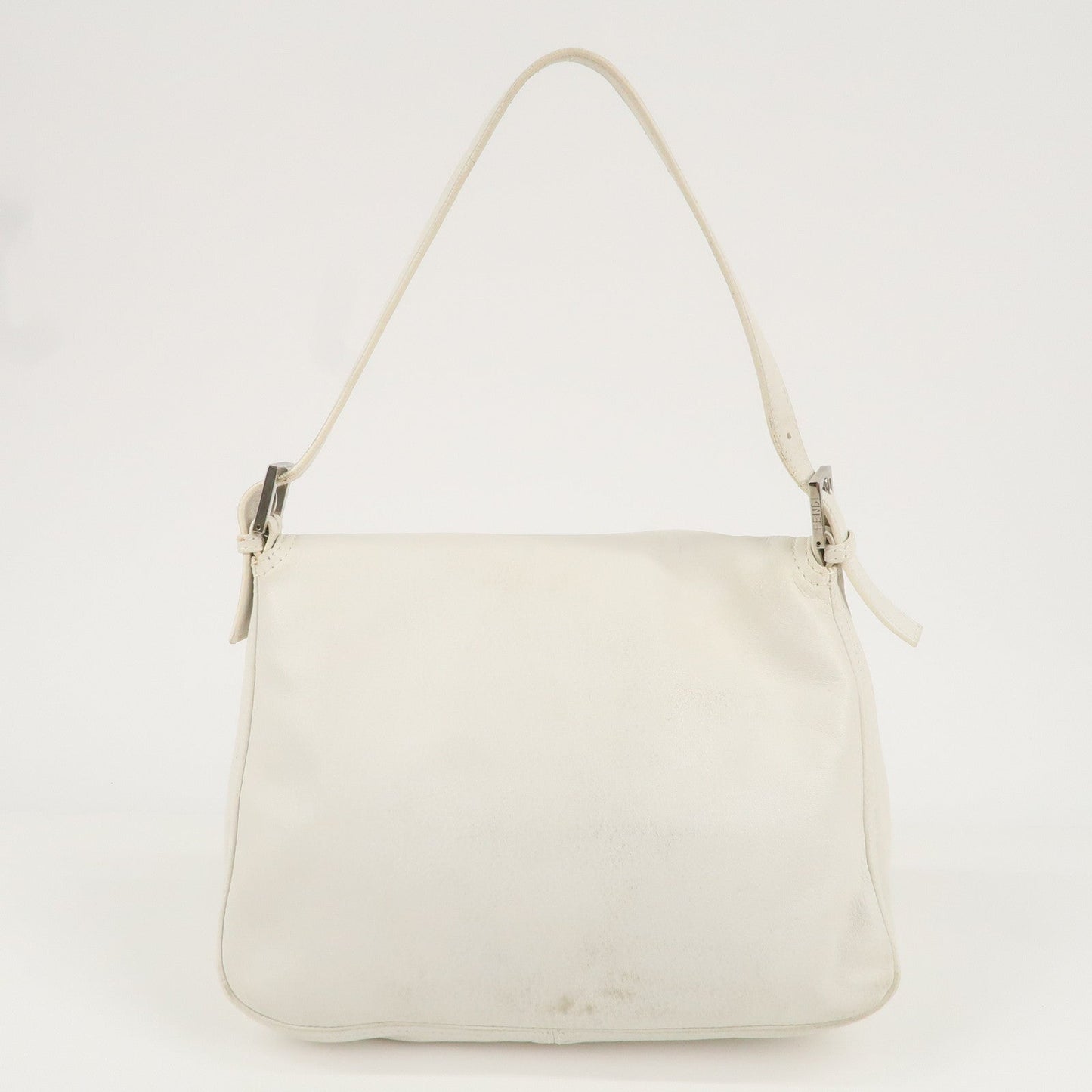 FENDI Leather Mamma Baguette Shoulder Bag Ivory Silver HDW 8BR001