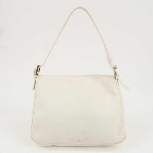 FENDI Leather Mamma Baguette Shoulder Bag Ivory Silver HDW 8BR001