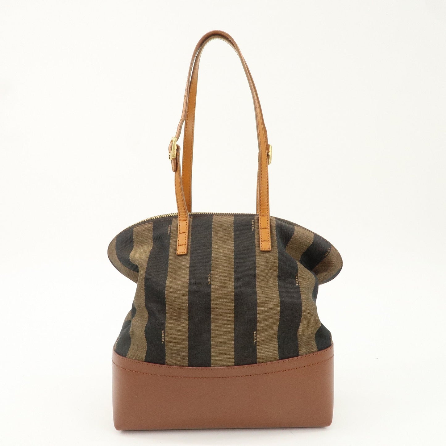 FENDI Pequin Canvas Leather Tote Bag Brown Black 8BN232