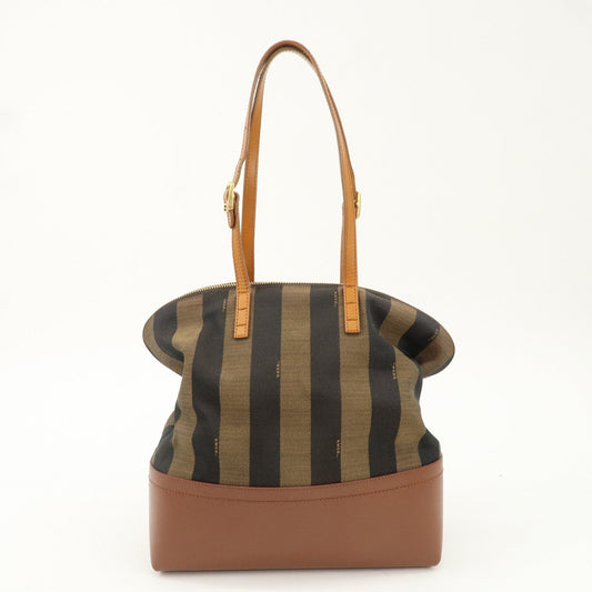 FENDI Pequin Canvas Leather Tote Bag Brown Black 8BN232