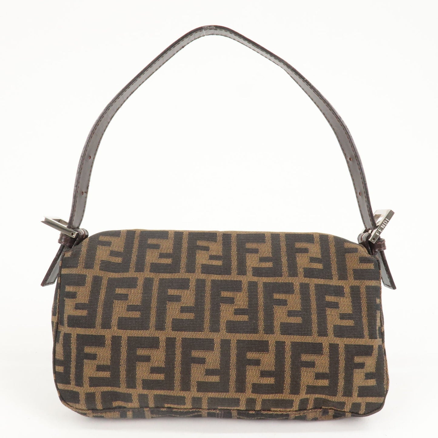 FENDI Mamma Baguette Zucca Canvas Leather Shoulder Bag Brown 26424