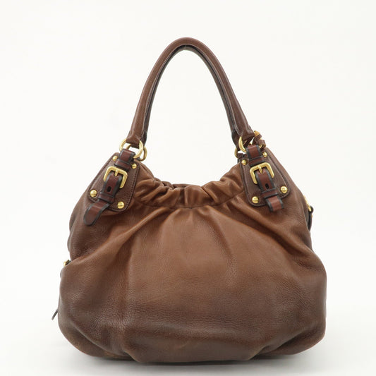 PRADA Leather Shoulder Bag Hand Bag Brown BR4218