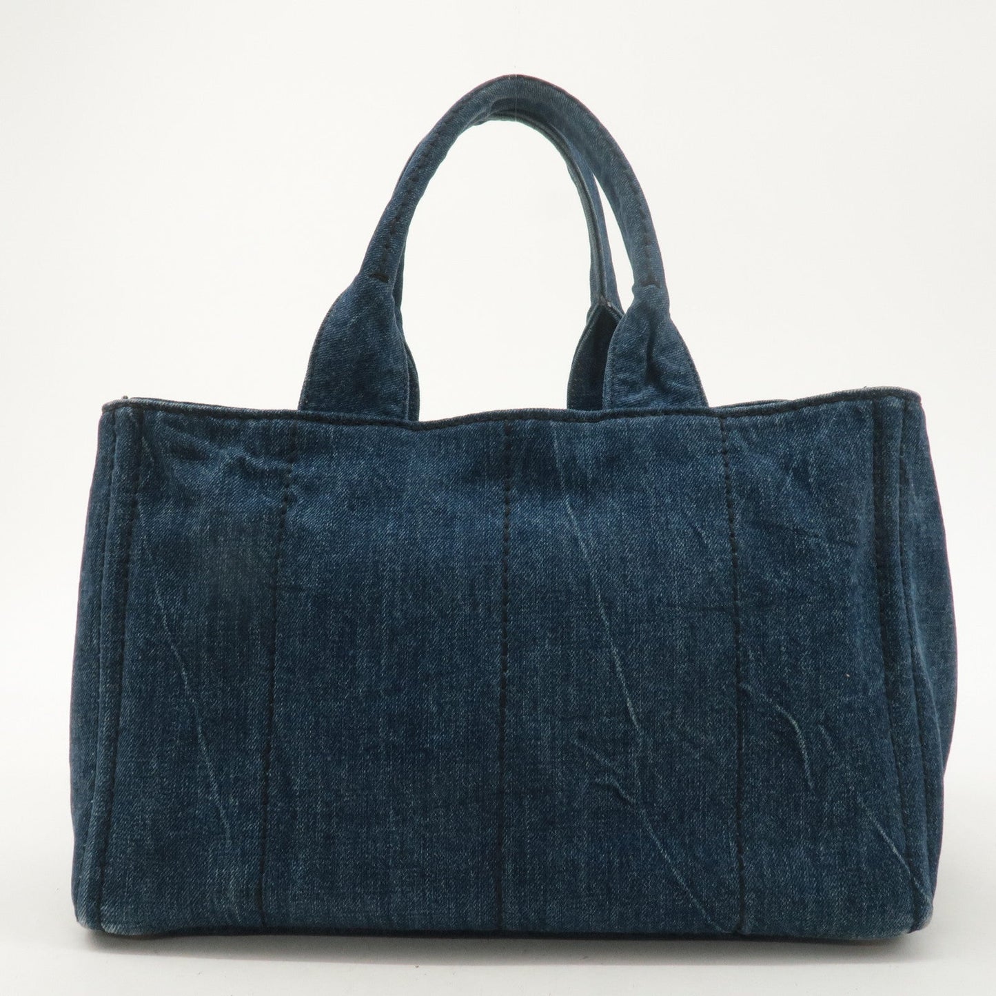 PRADA Logo Canvas Canapa Hand Bag Tote Bag Denim Blue