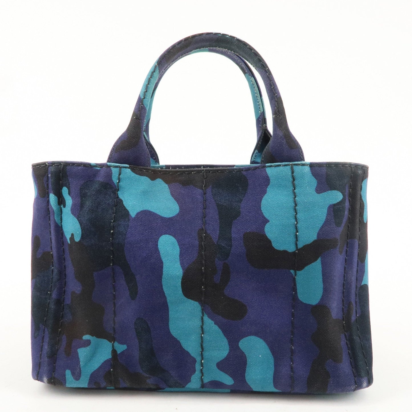 PRADA Logo Canapa Canvas Tote Bag Hand Bag Camouflage Blue B2642B