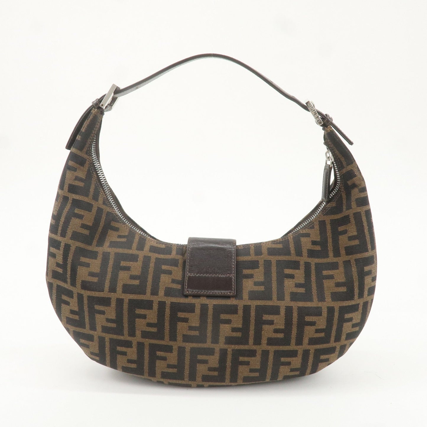 FENDI Zucca Canvas Leather One Shoulder Bag Brown 916321001