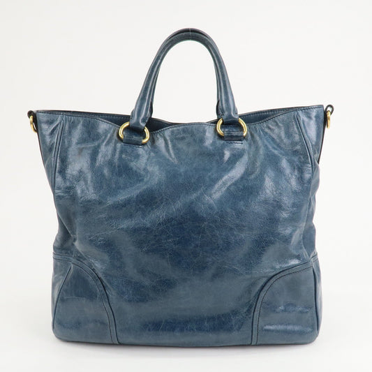 PRADA Leather 2Way Bag Hand Bag Shoulder Bag Blue BN2325