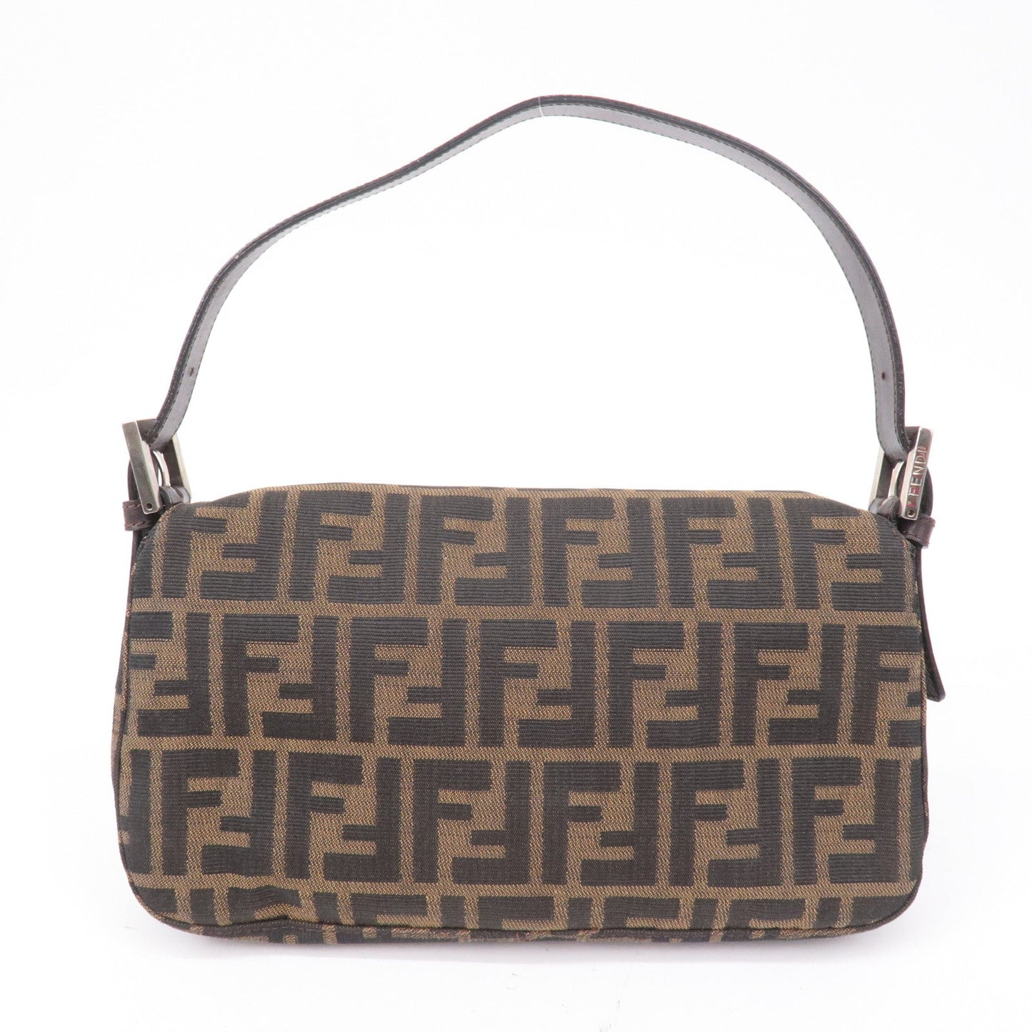 FENDI Mamma Baguette Canvas Leather Shoulder Bag Brown 26424