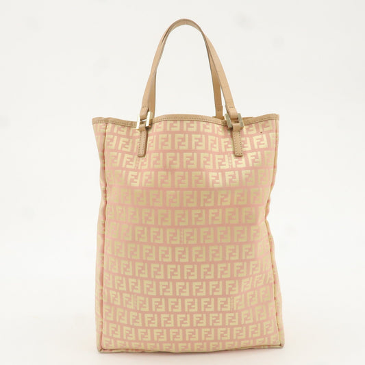 FENDI Zucchino Canvas Leather Hand Bag Tote Bag Pink Beige 8BH006