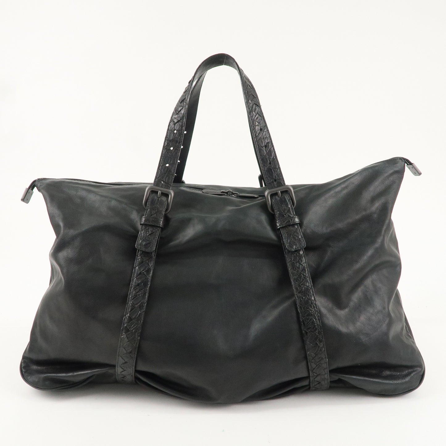 BOTTEGA VENETA Spinnaker Leather Boston Bag Black 244901