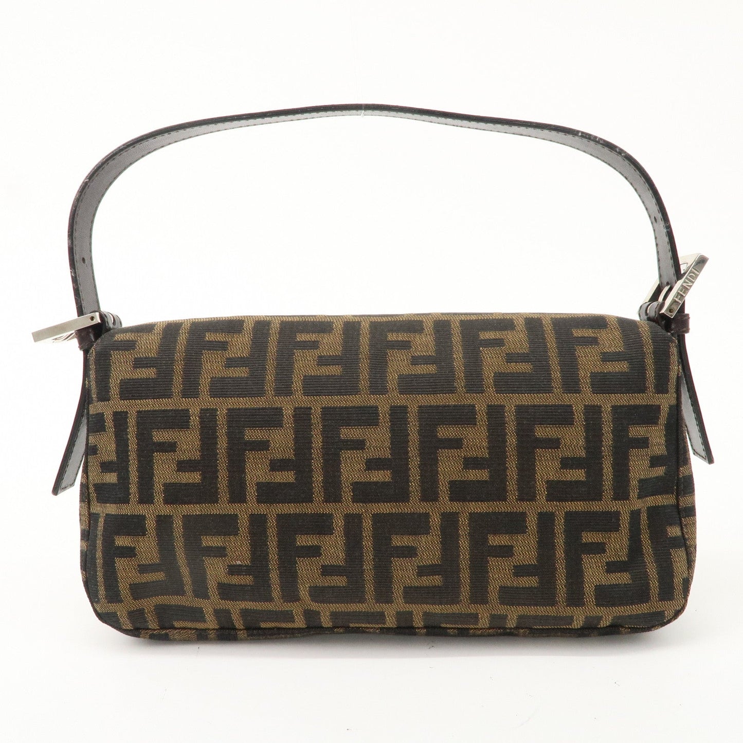 FENDI Mamma Baguette Canvas Leather Shoulder Bag Brown Black 26424