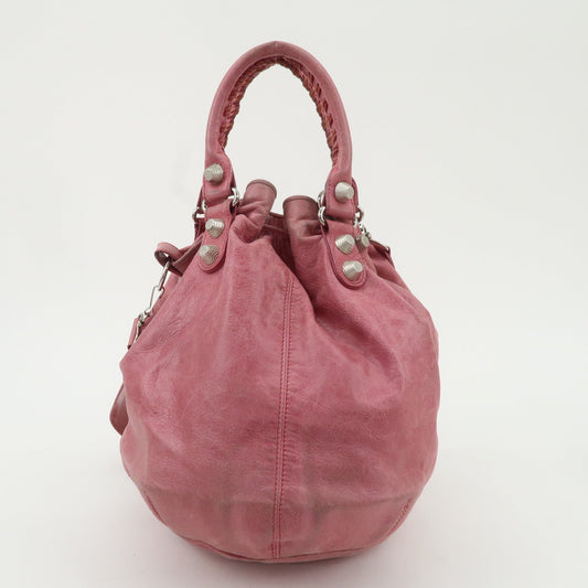 BALENCIAGA Leather The Giant Pom Pom 2Way Bag Pink 203069