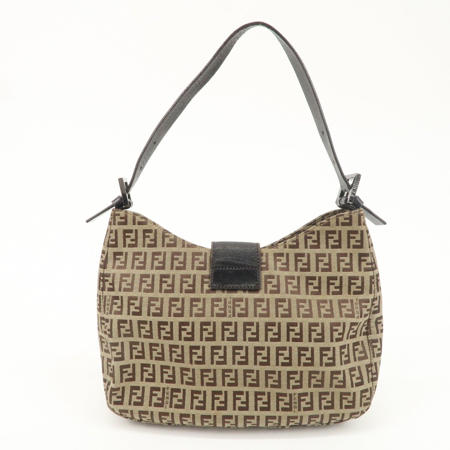 FENDI Zucchino Canvas Leather Shoulder Bag Beige Brown 8BR036