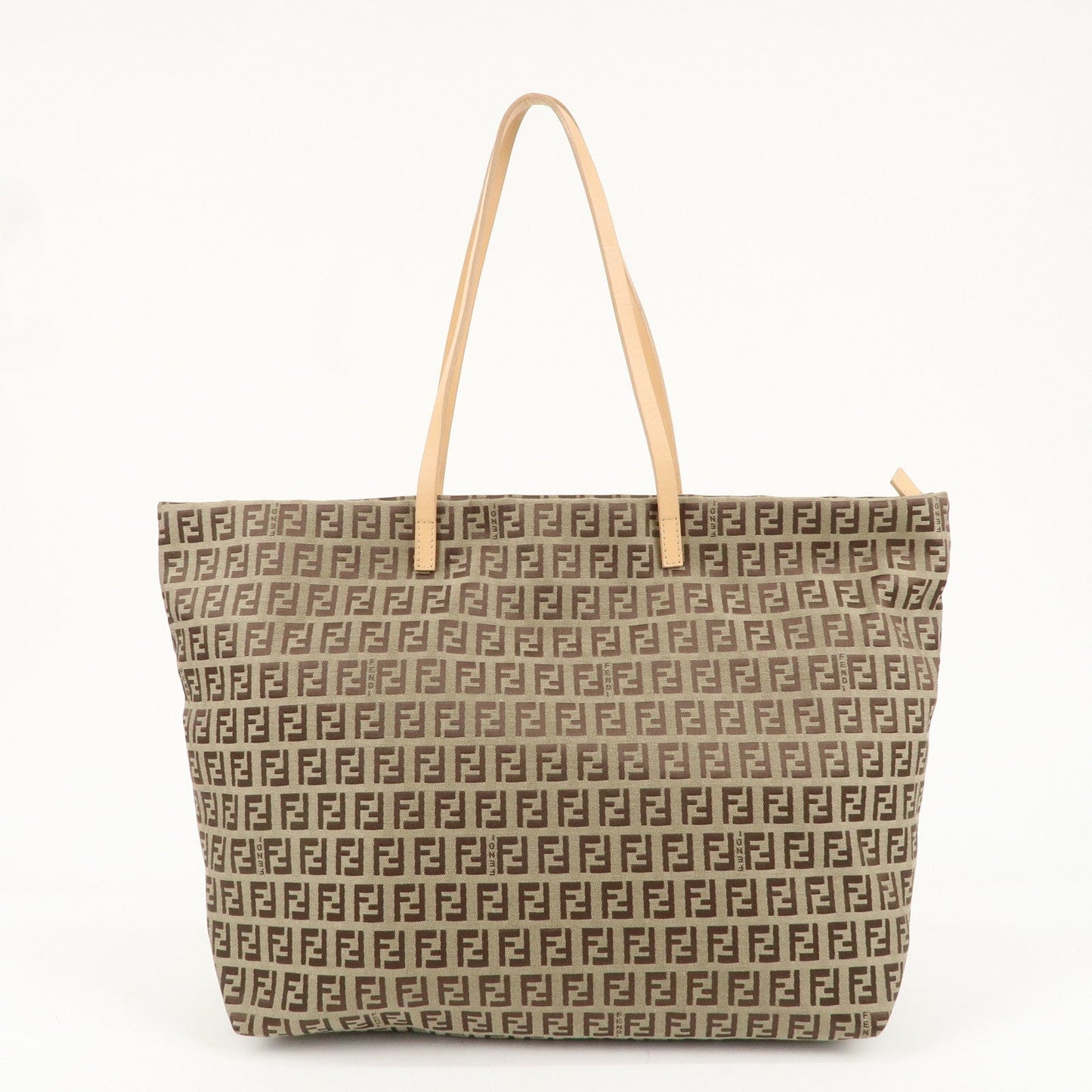 FENDI Zucchino Canvas Leather Tote Bag Beige Brown