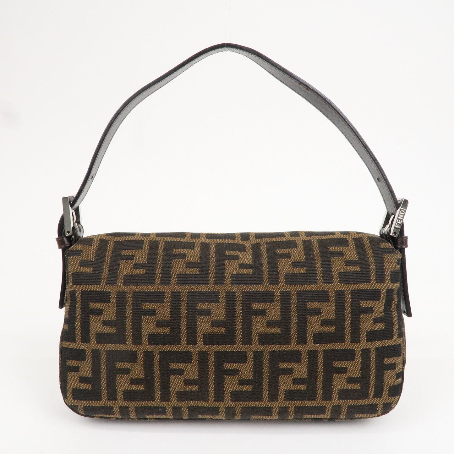 FENDI Mamma Baguette Canvas Leather Shoulder Bag Brown Black 26424