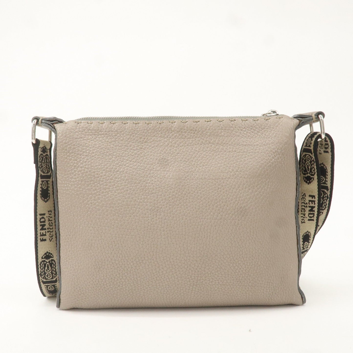 FENDI Selleria Leather Shoulder Crossbody Bag Gray 8BT092