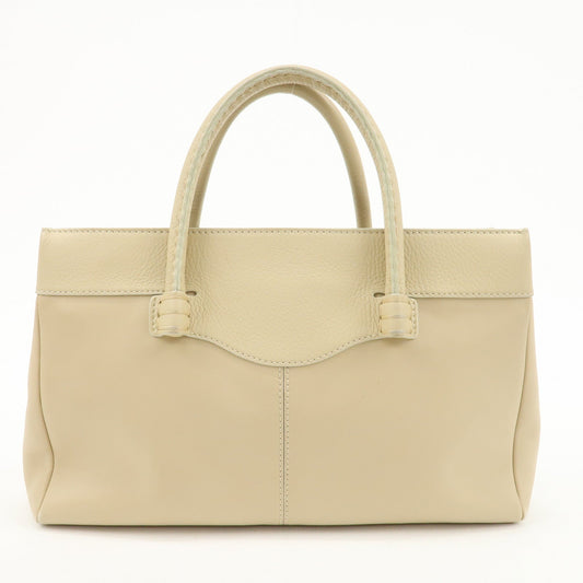 TOD'S Logo Leather Tote Bag Hand Bag Beige Cream