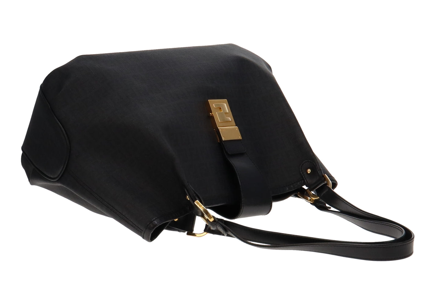 Fendi Dark Grey & Black Zucchino Canvas & Leather Tote