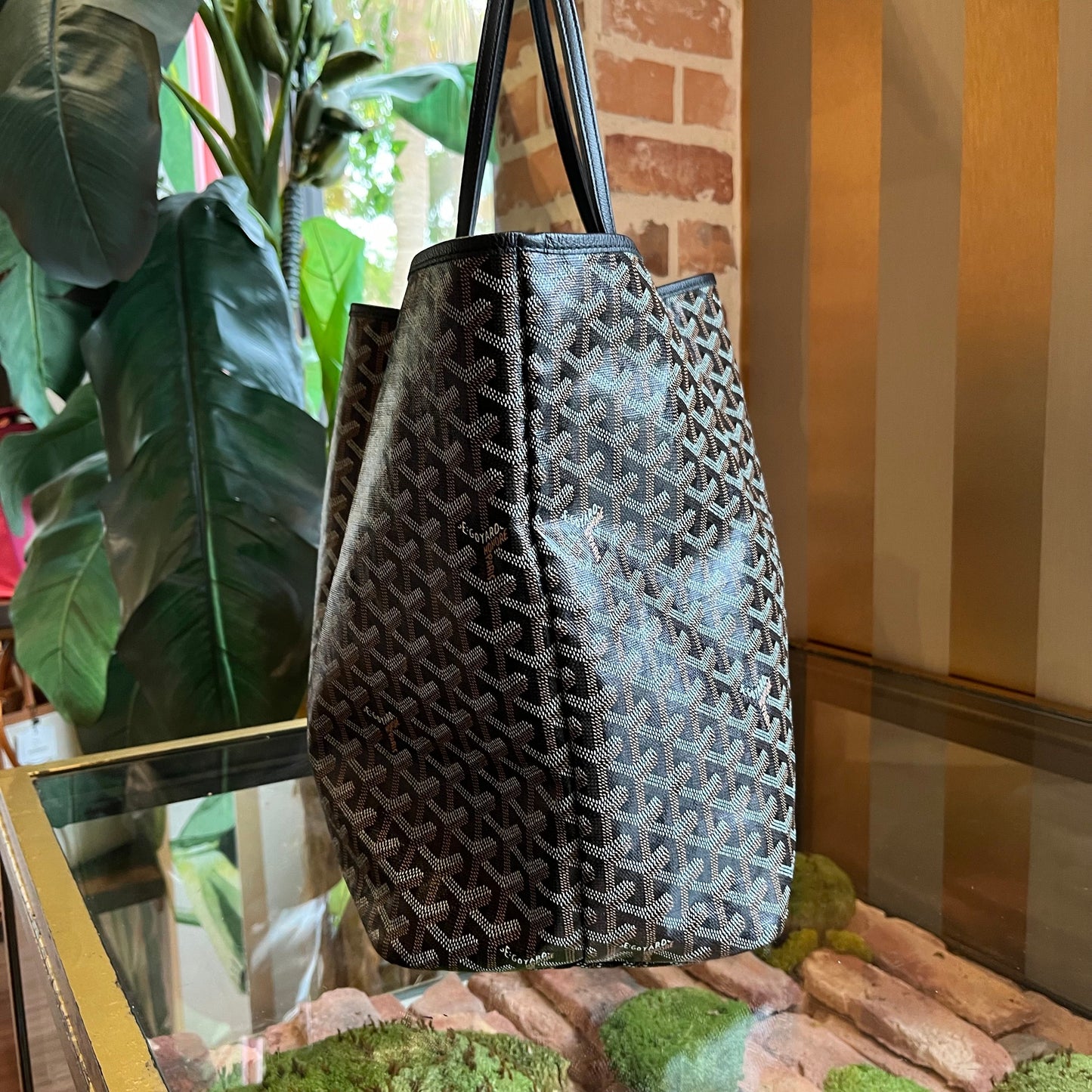 GOYARD St.Louis GM Black Goyardine Canvas Chevroches Tote Bag