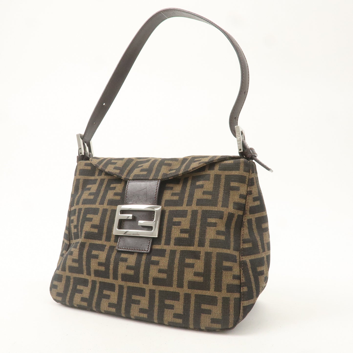 FENDI Zucca Canvas Leather Shoulder Bag Brown Black 26426