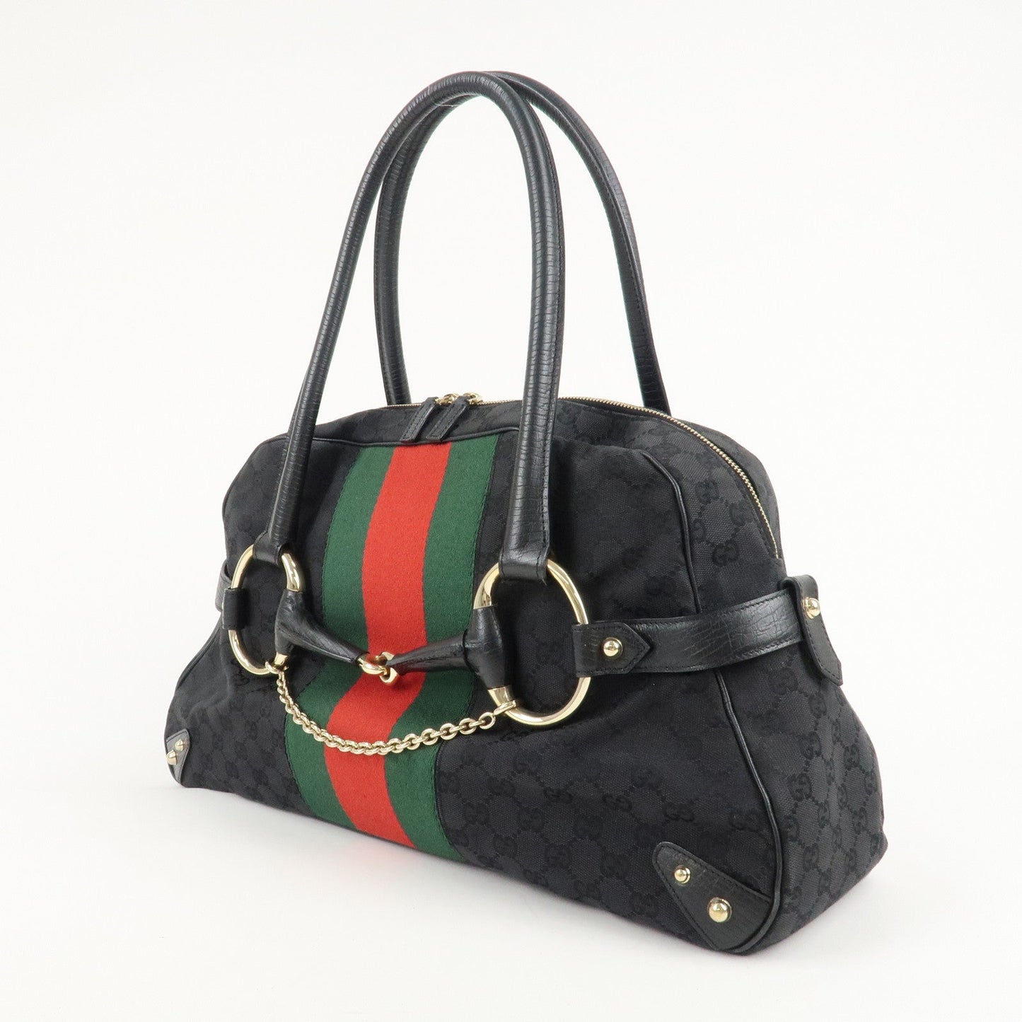 GUCCI Sherry Horsebit GG Canvas Leather Boston Bag 131021