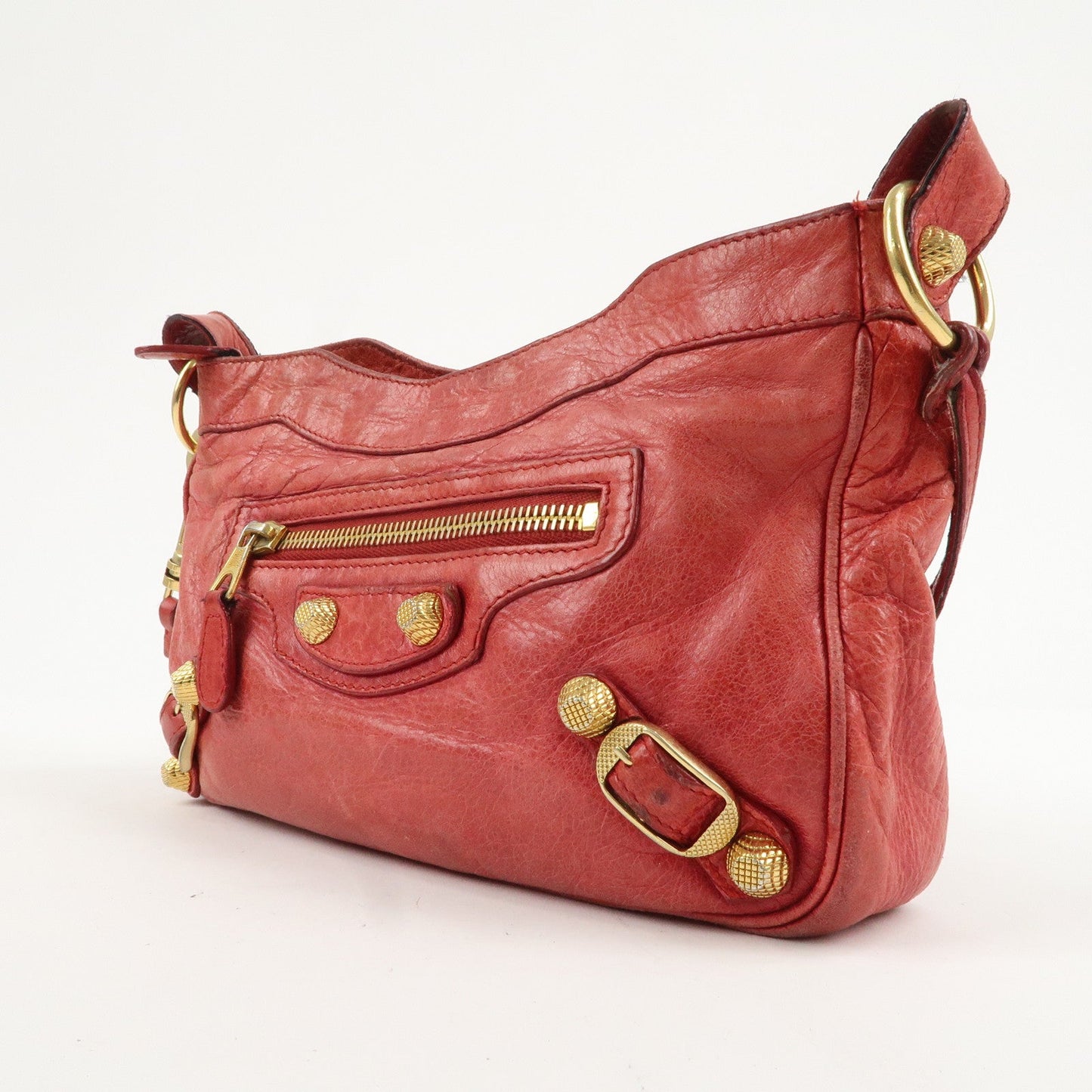 BALENCIAGA The Giant Hip Leather Shoulder Bag Red 237203