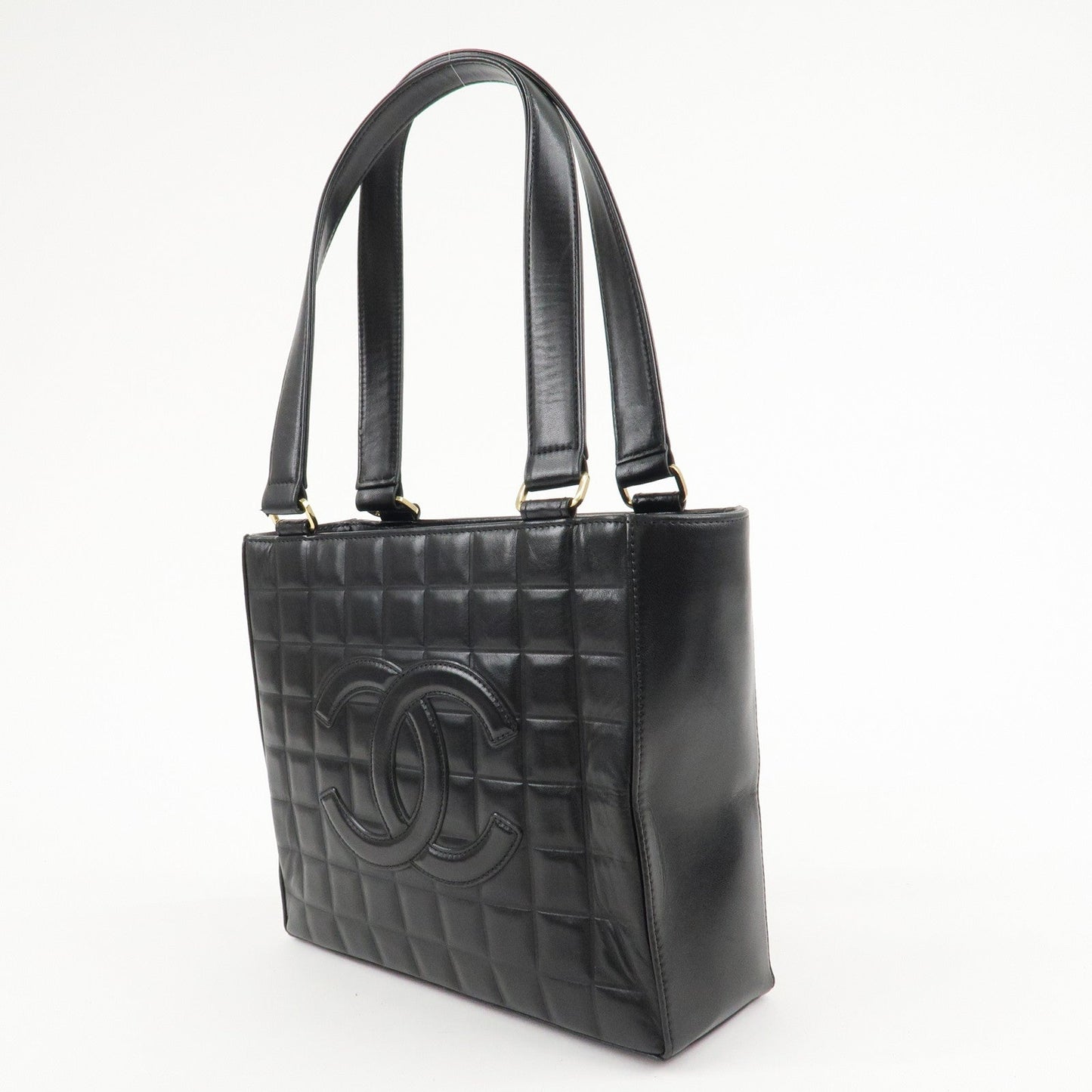 CHANEL Chocolate Bar Lamb Skin COCO Mark Tote Bag Hand Bag A17809