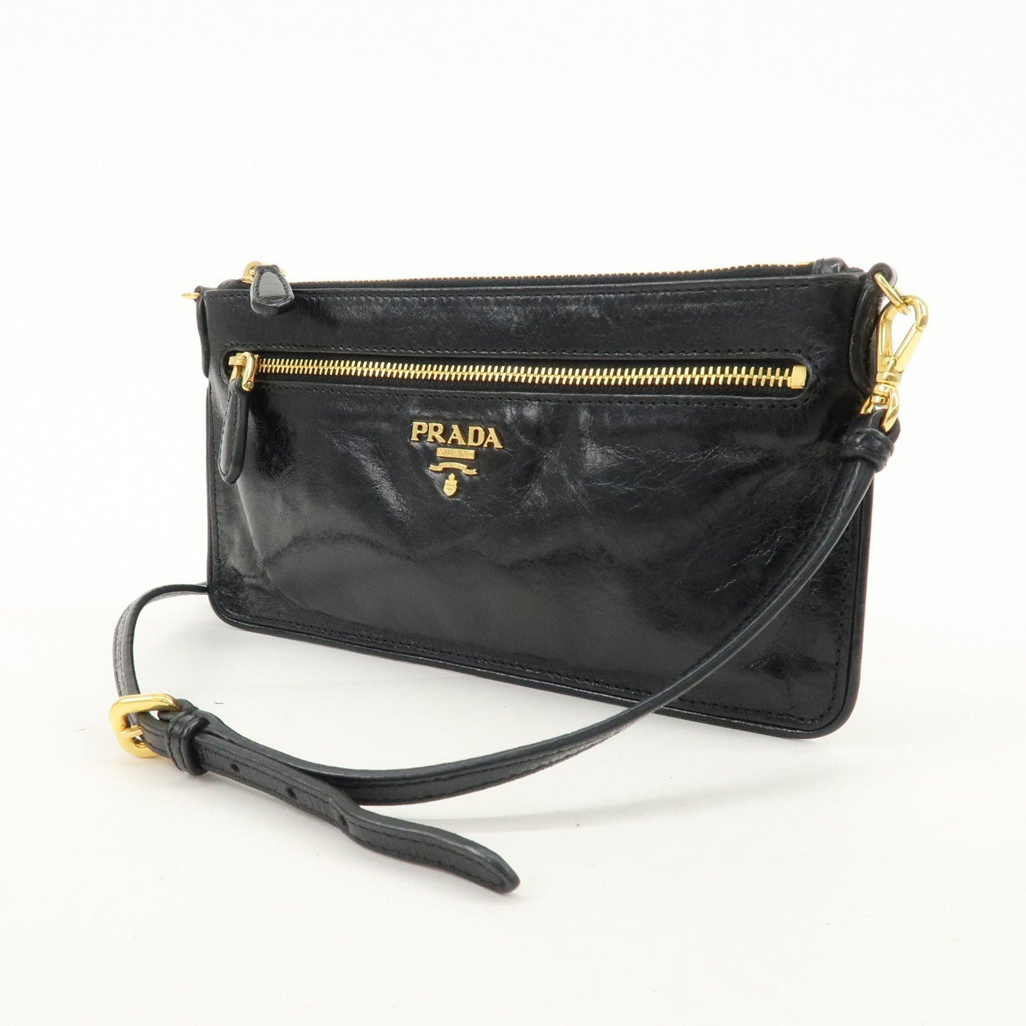 PRADA Leather Shoulder Bag Hand Bag Shoulder Bag  Black