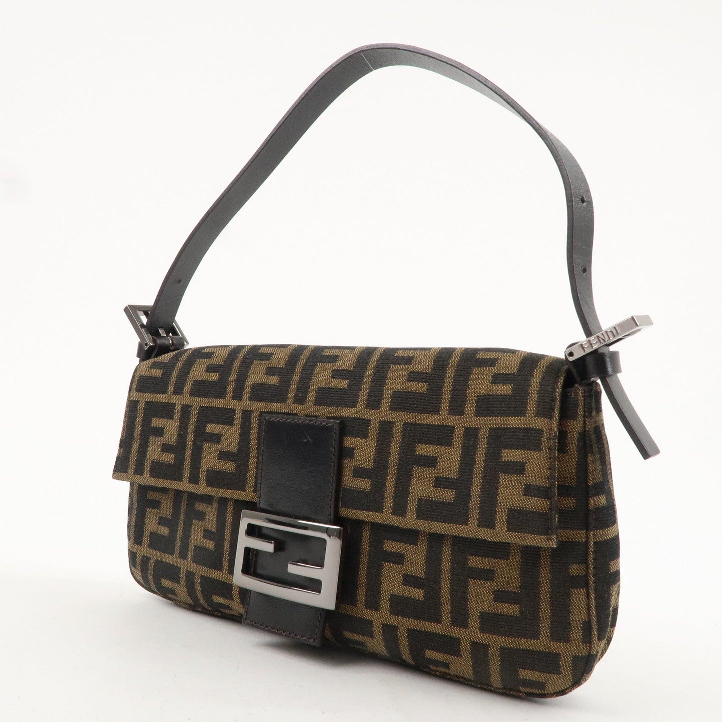 FENDI Zucca Mamma Baguette Canvas Leather Bag Brown 8BR000