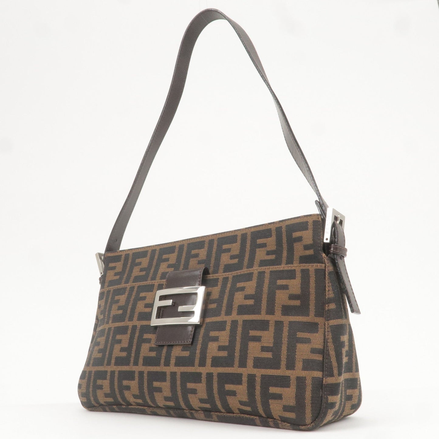 FENDI Zucca Canvas Leather Shoulder Bag Khaki Brown Black 26566