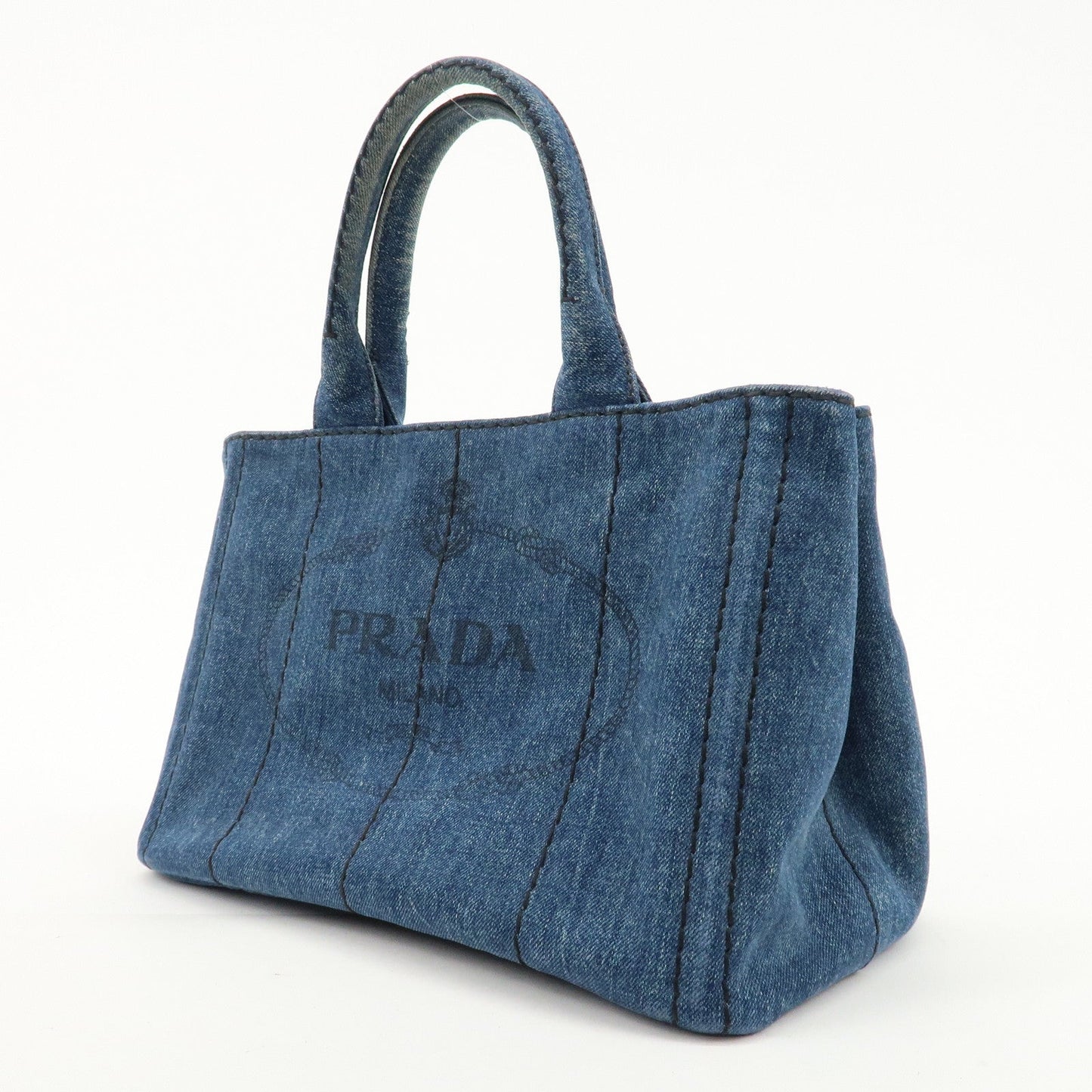 PRADA Canapa Mini Denim 2Way Tote Shoulder Bag Blue 1BG439