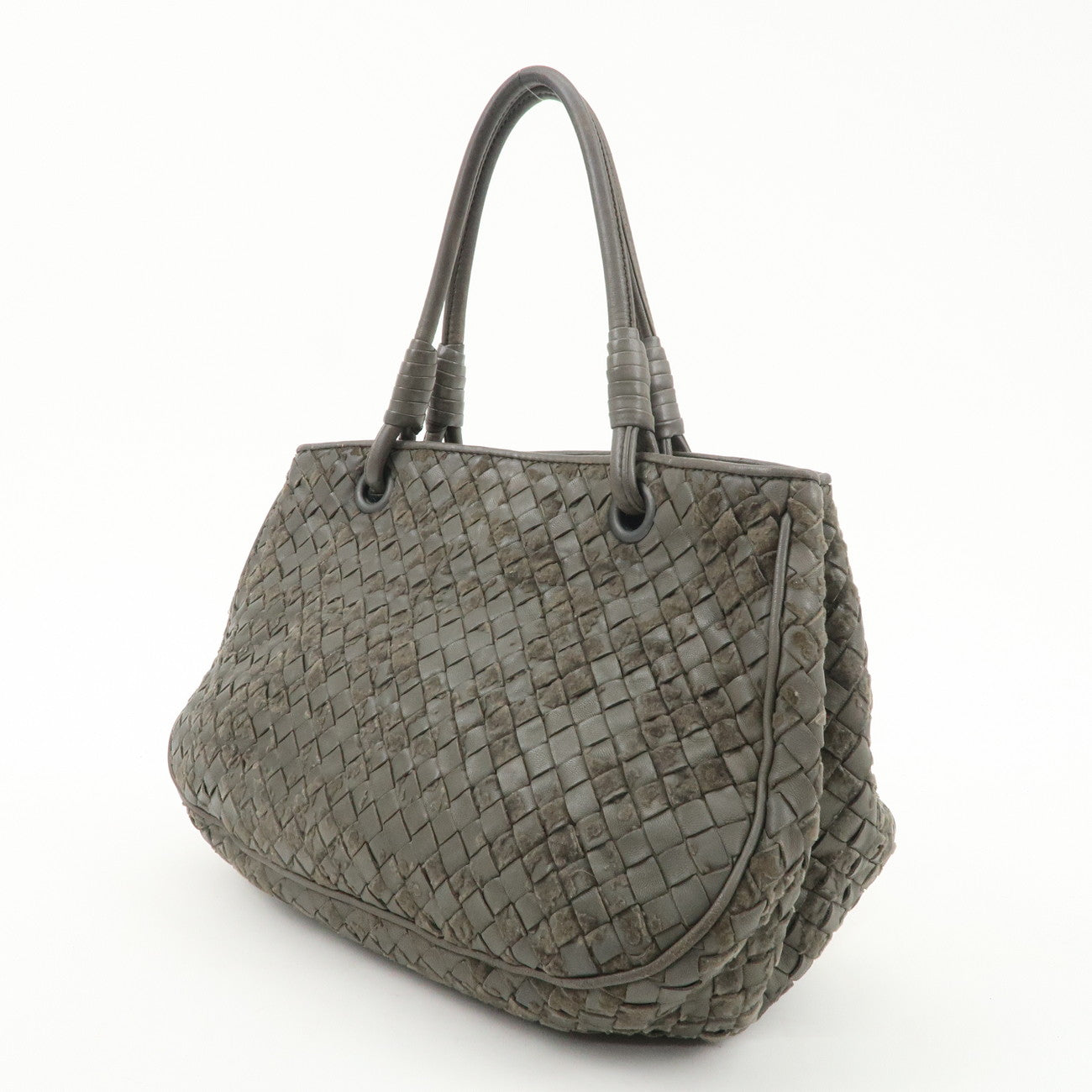 BOTTEGA VENETA Intrecciato Leather Hand Bag Tote Bag Khaki