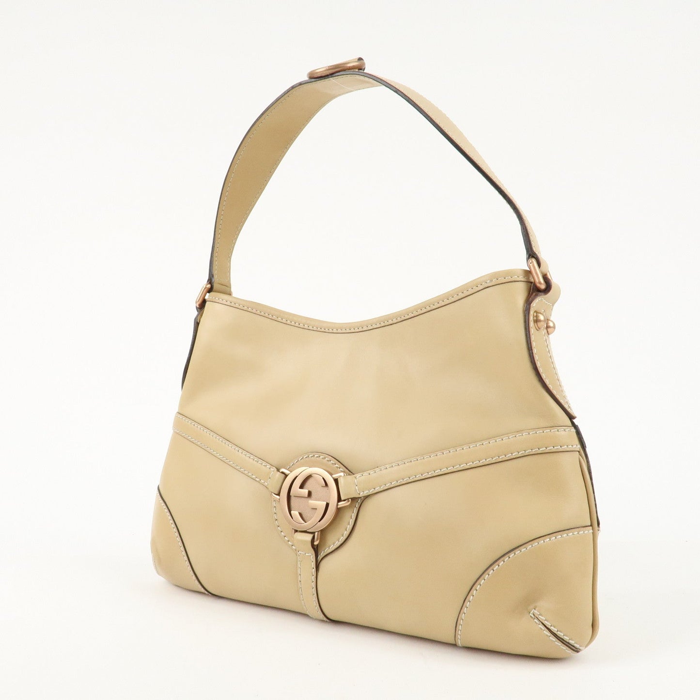 GUCCI Interlocking G Leather Shoulder Bag 114877 Beige