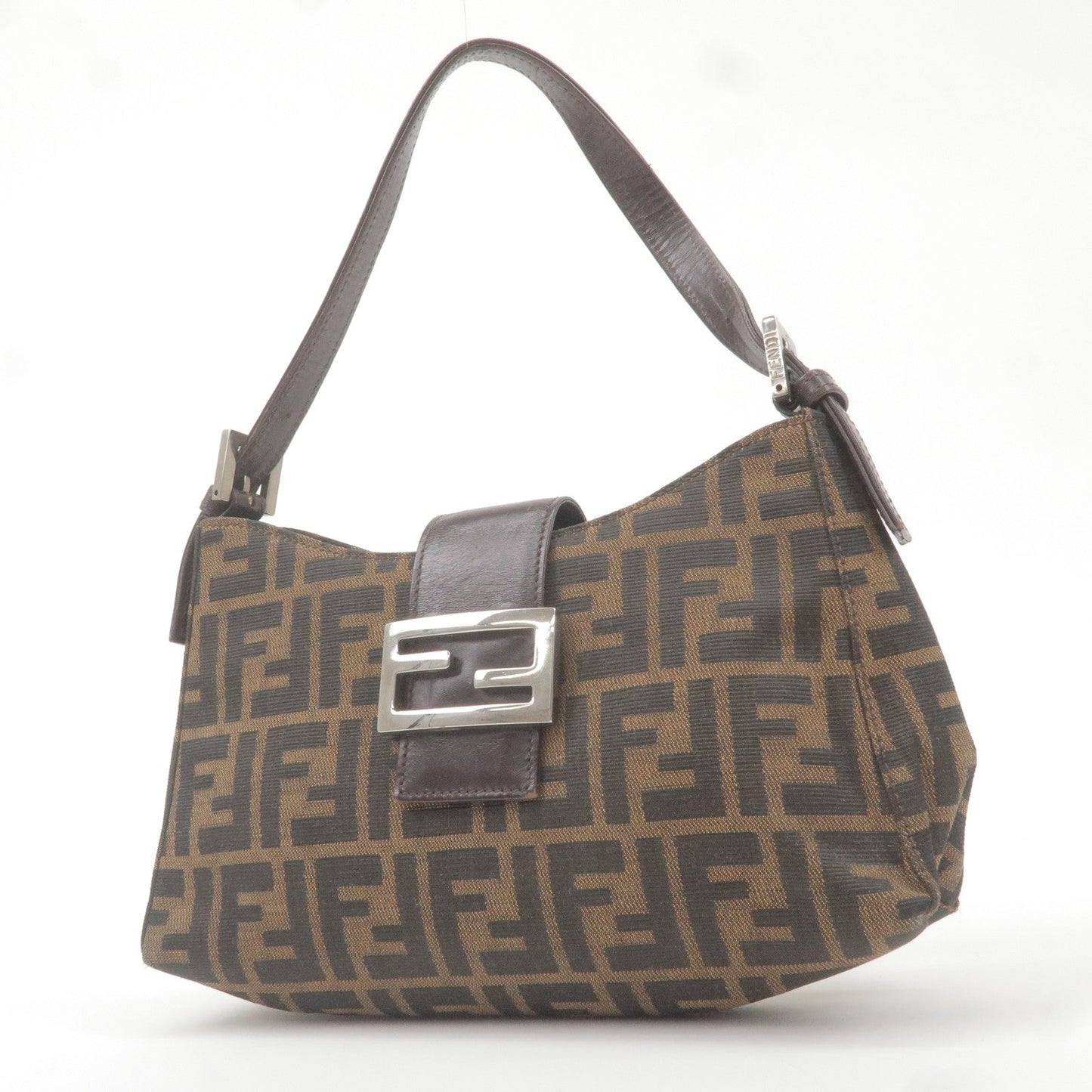 FENDI Zucca Canvas Leather Shoulder Bag Brown Black 0961153001