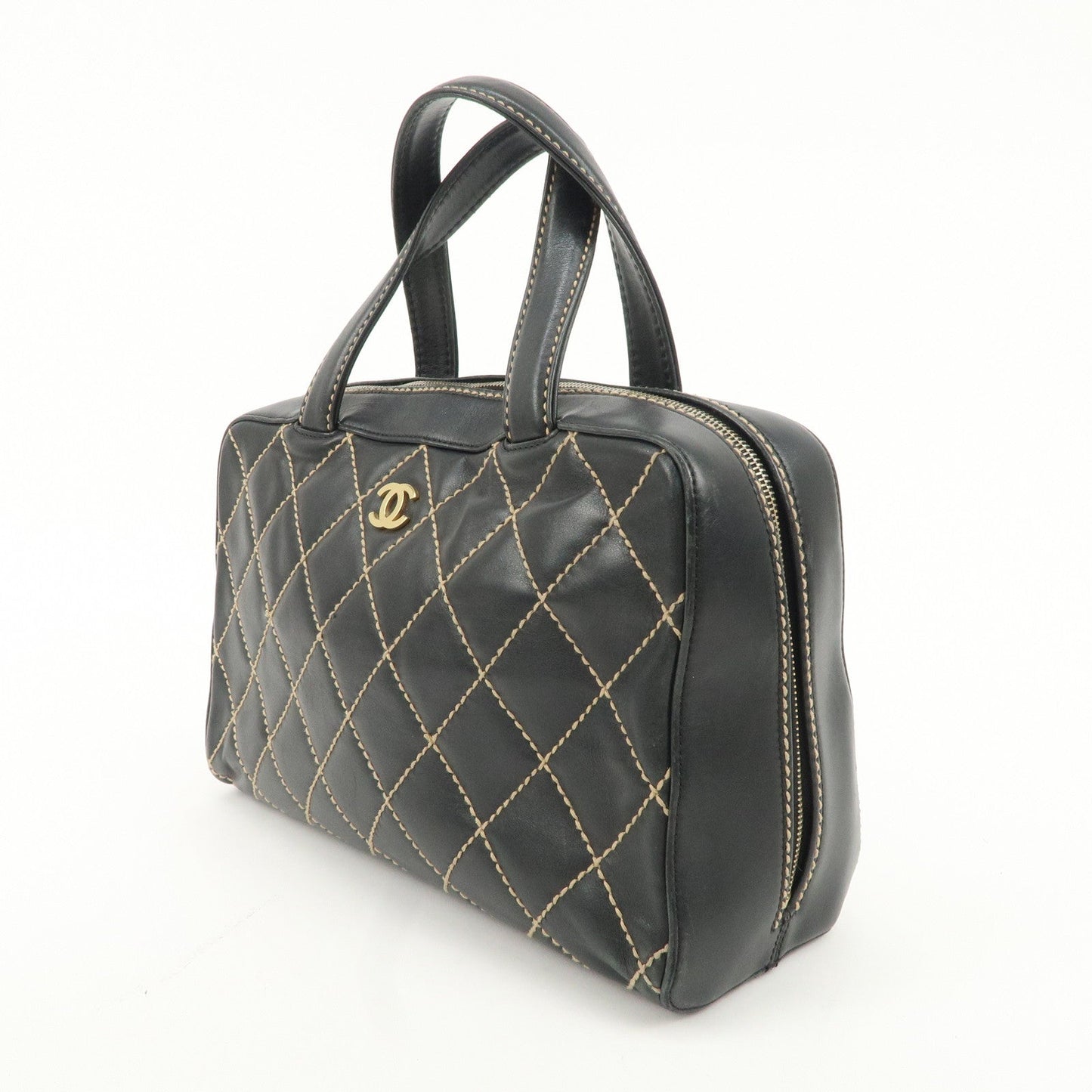 CHANEL Wild Stitch Lamb Skin COCO Mark Hand Bag Black A14692