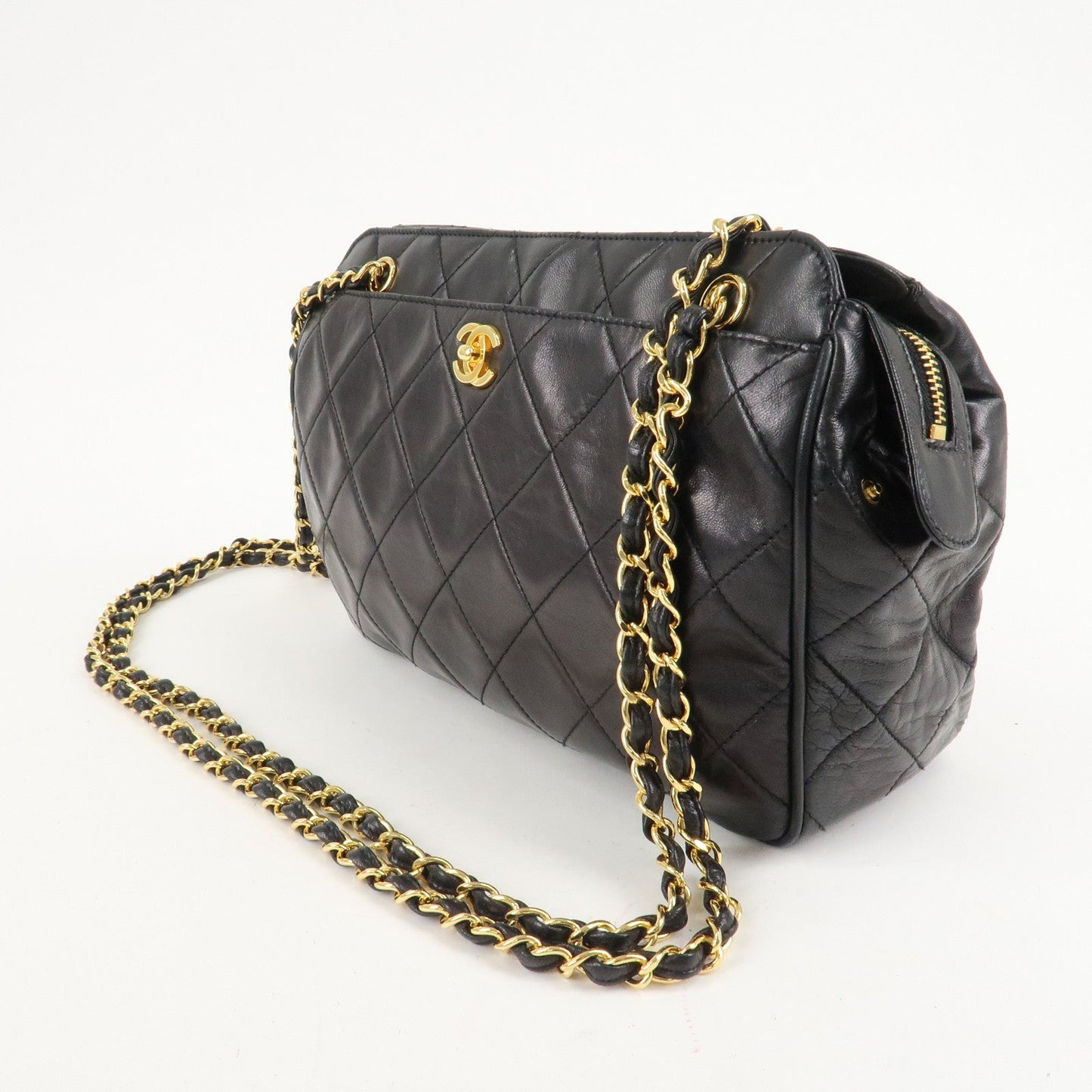 CHANEL Matelasse Lamb Skin COCO Mark Chain Shoulder Bag Black