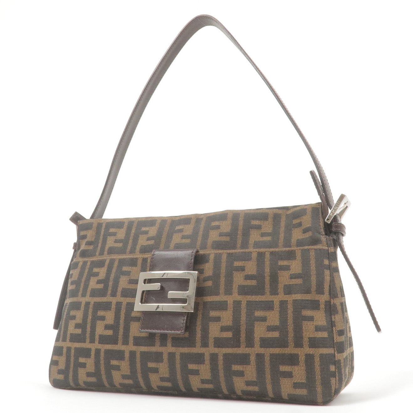 FENDI Zucca Canvas Leather Shoulder Bag Brown Black 26566