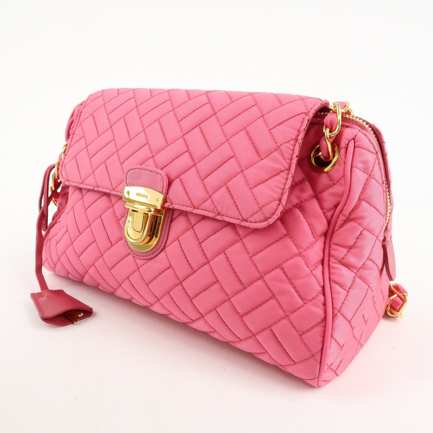 PRADA Nylon Leather Chain Shoulder Bag Pink BR4965