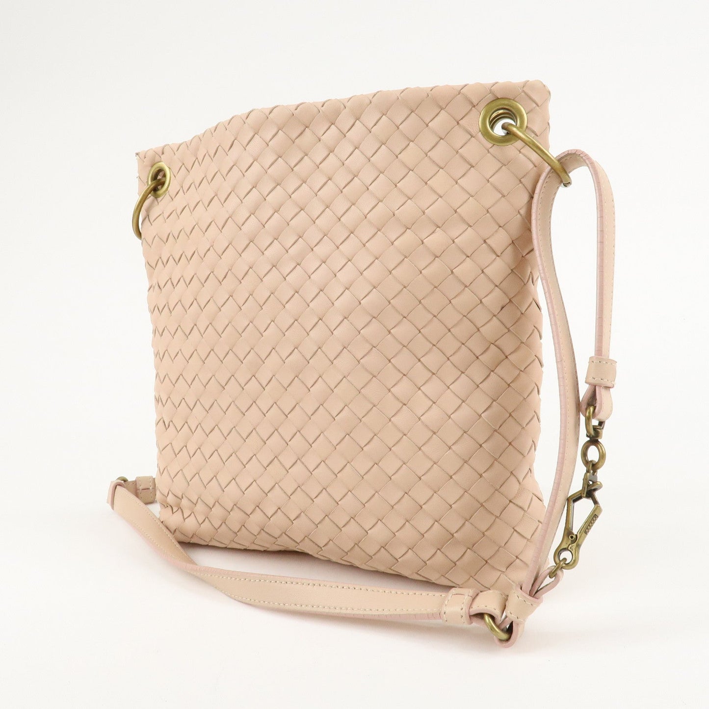 BOTTEGA VENETA Intrecciato Leather Shoulder Bag Pink Beige 179330